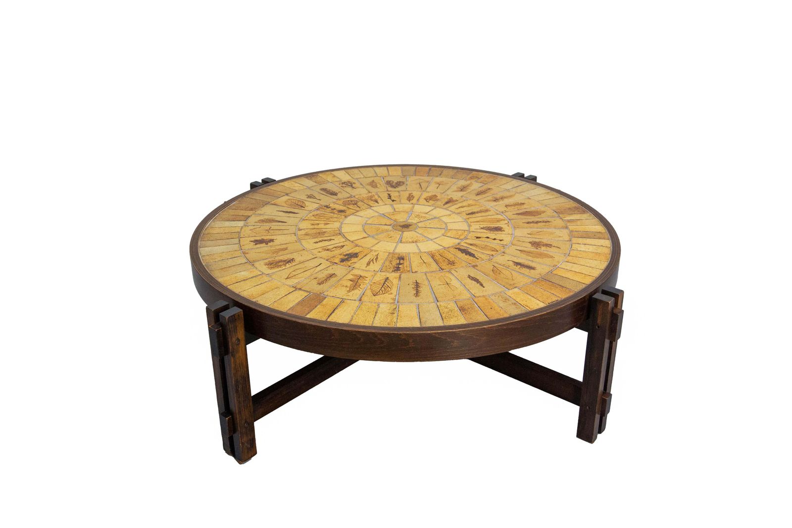 French Round Coffee Table Herbarium Vallauris Faience Top By Roger Capron photo furniture
