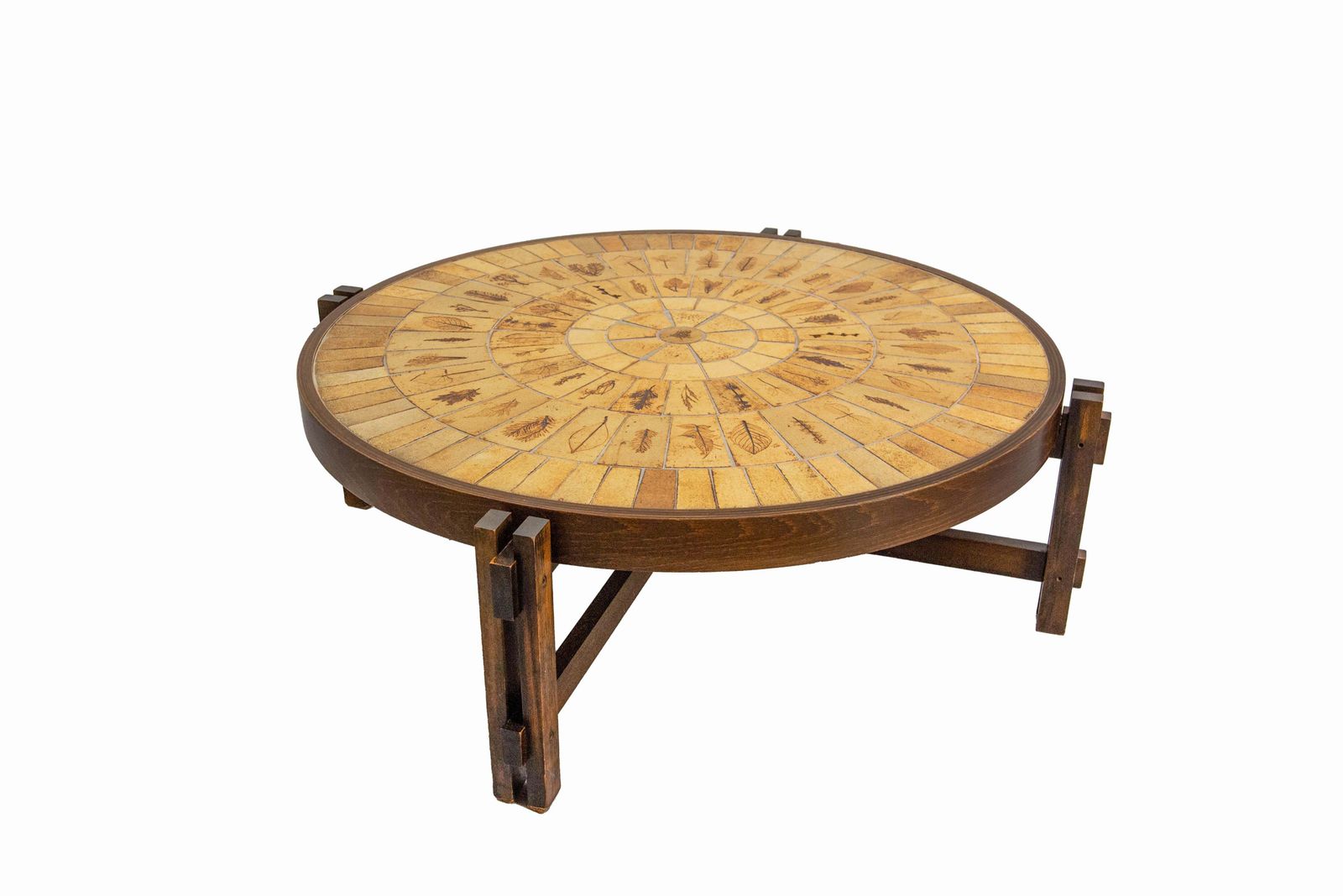 French Round Coffee Table Herbarium Vallauris Faience Top By Roger Capron photo for sale