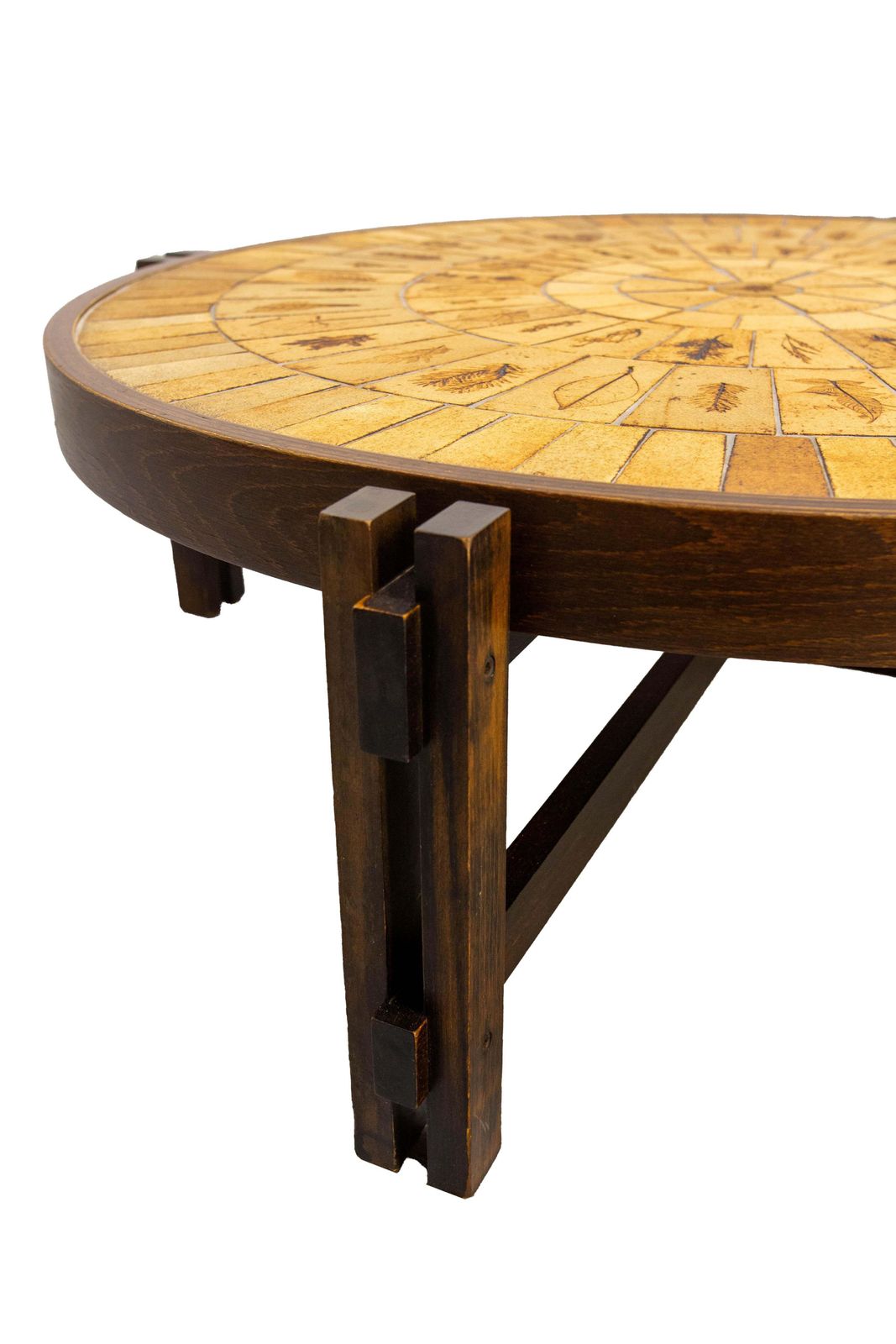 French Round Coffee Table Herbarium Vallauris Faience Top By Roger Capron photo vintage