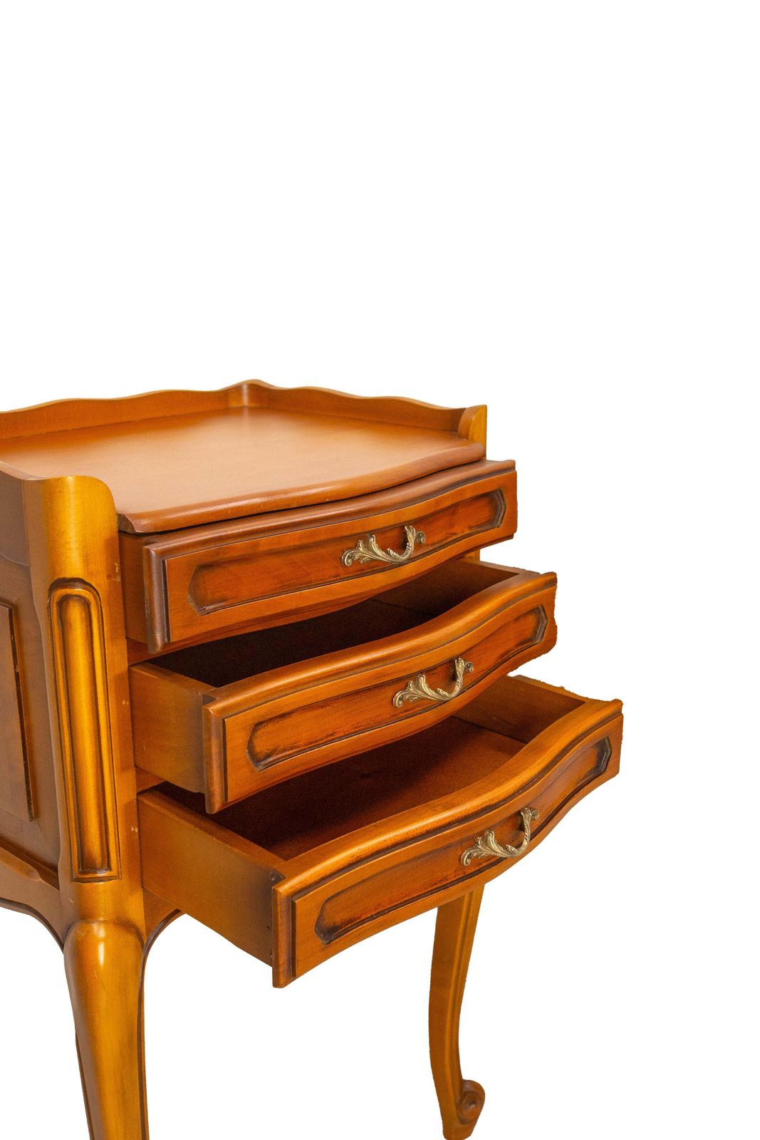 photo furniture French Pair Nightstands Louis XV Style Side Cabinets Bedside Cherry Wood C 1970