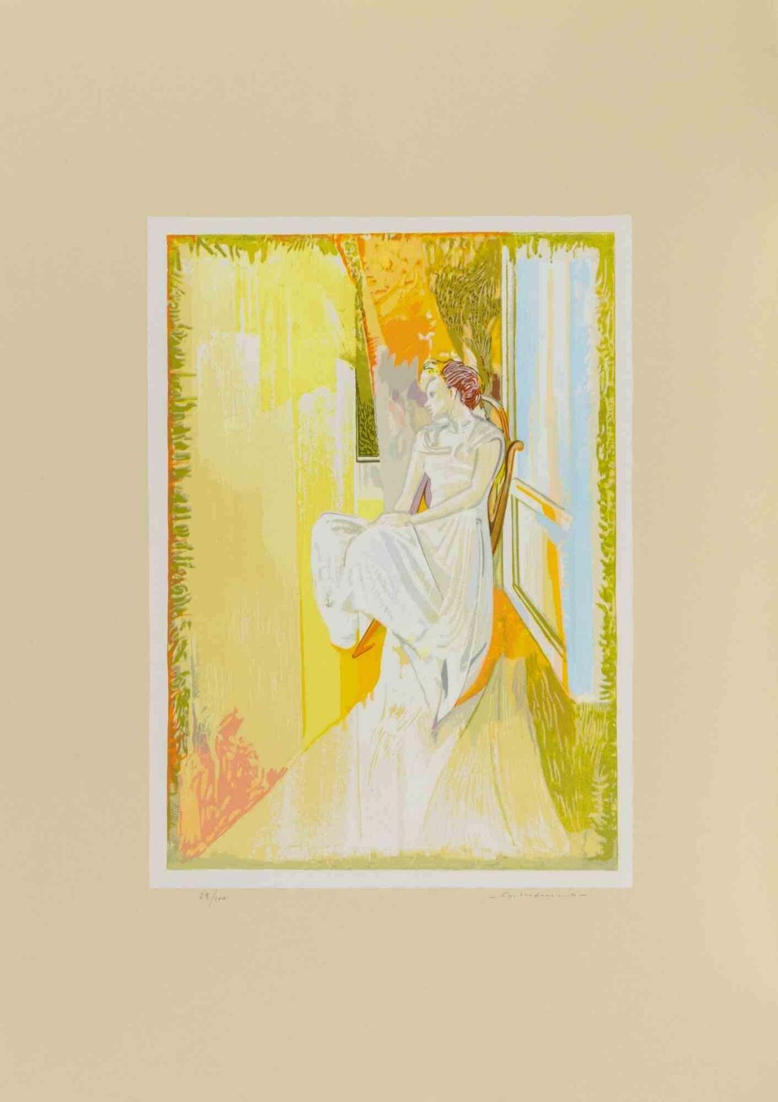 Gaetano Memmolady In The Sun   Lithograph By Gaetano Memmo   1970s1970s