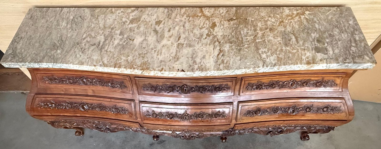 20th Century French Provincial Louis XV Carved Walnut Bombe Commode photo buy