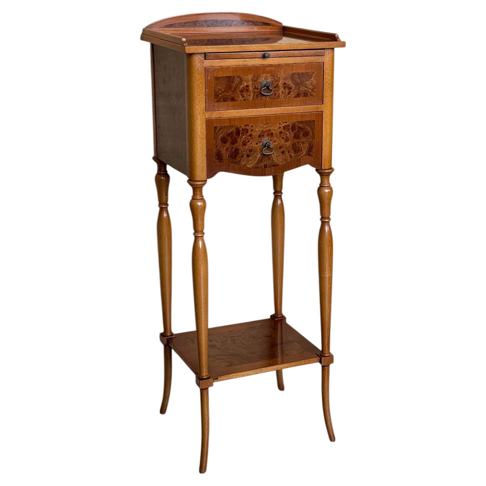 Italian Antique Wooden Bedside Table With Hidden Tray, Early 1900s