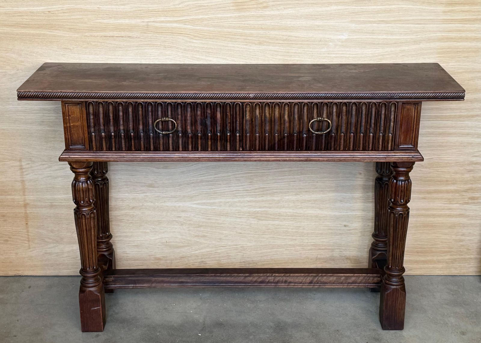 Spanish Console Table With Two Carved Drawers, 1900s photo for sale