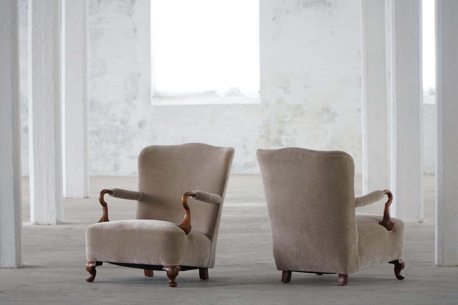 Pair Of Danish Antique Armchairs, Reupholstered In Velvet, Early 20th Century photo furniture