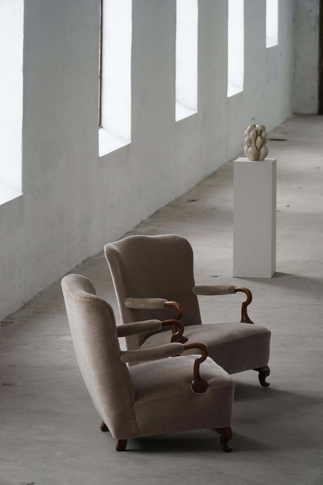 Pair Of Danish Antique Armchairs, Reupholstered In Velvet, Early 20th Century photo 5141.0