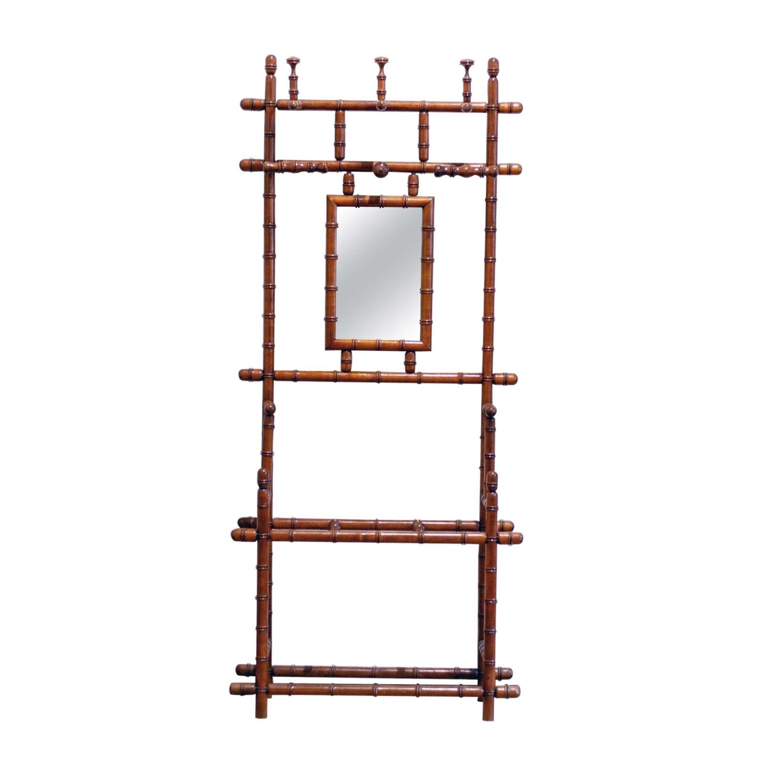 Coat Rack With Mirror And Umbrella Stand In Faux Bamboo