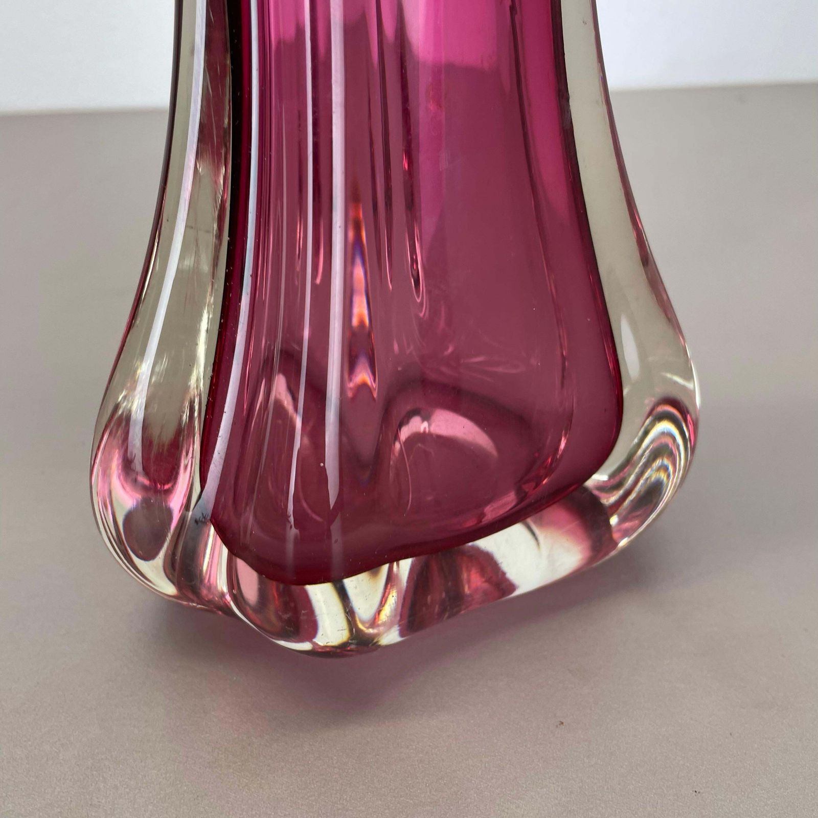 photo vinterior Extra Large 33cm Pink Heavy Large Murano Glass Sommerso Vase Italy, 1970s