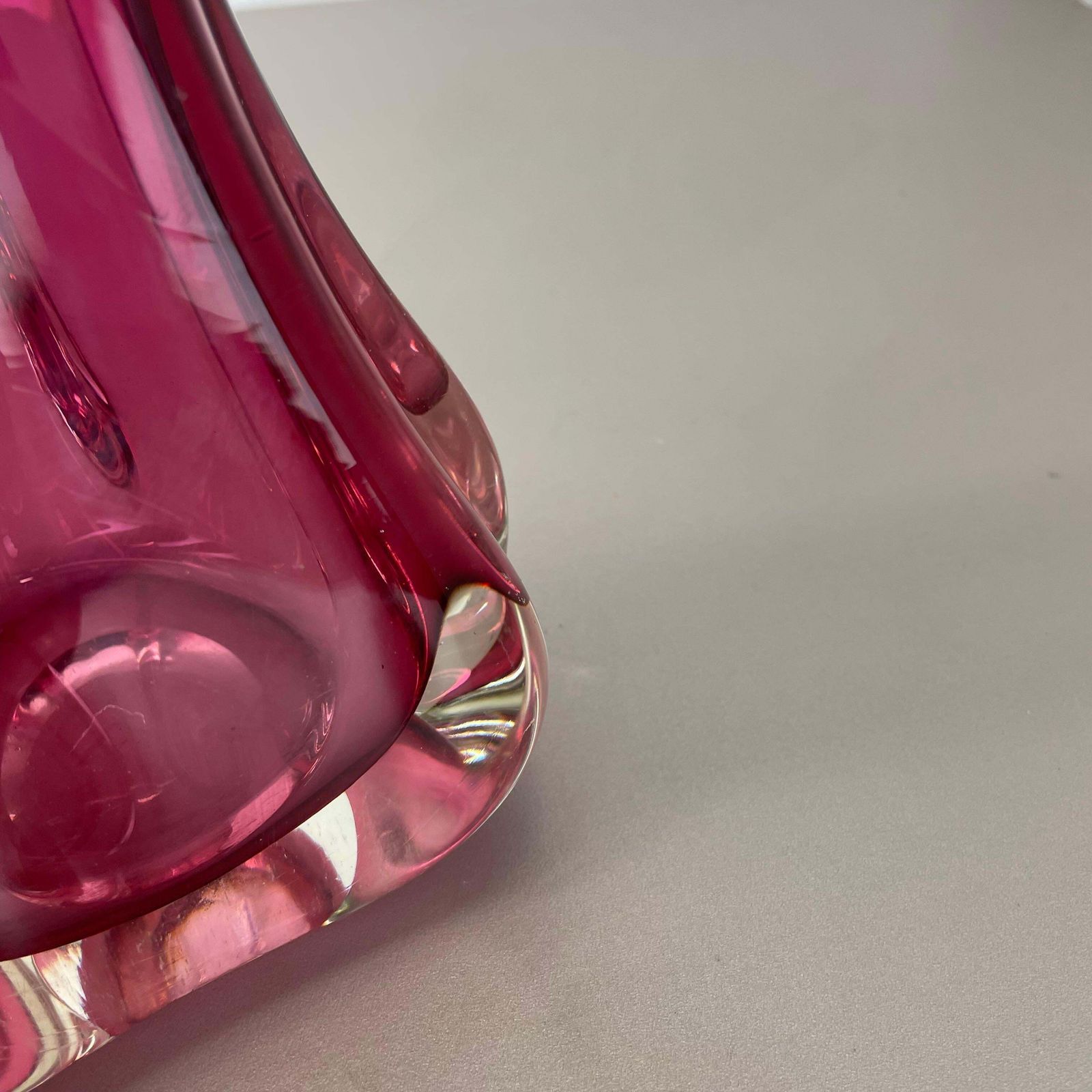 photo buy Extra Large 33cm Pink Heavy Large Murano Glass Sommerso Vase Italy, 1970s