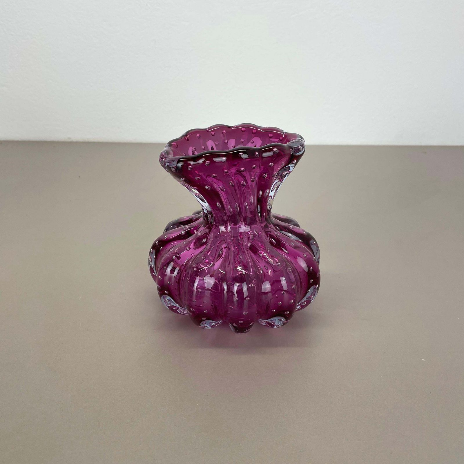 Pink Murano Glass Vase Element Cordonato D'oro By Barovier And Toso, Italy 1970s photo for sale