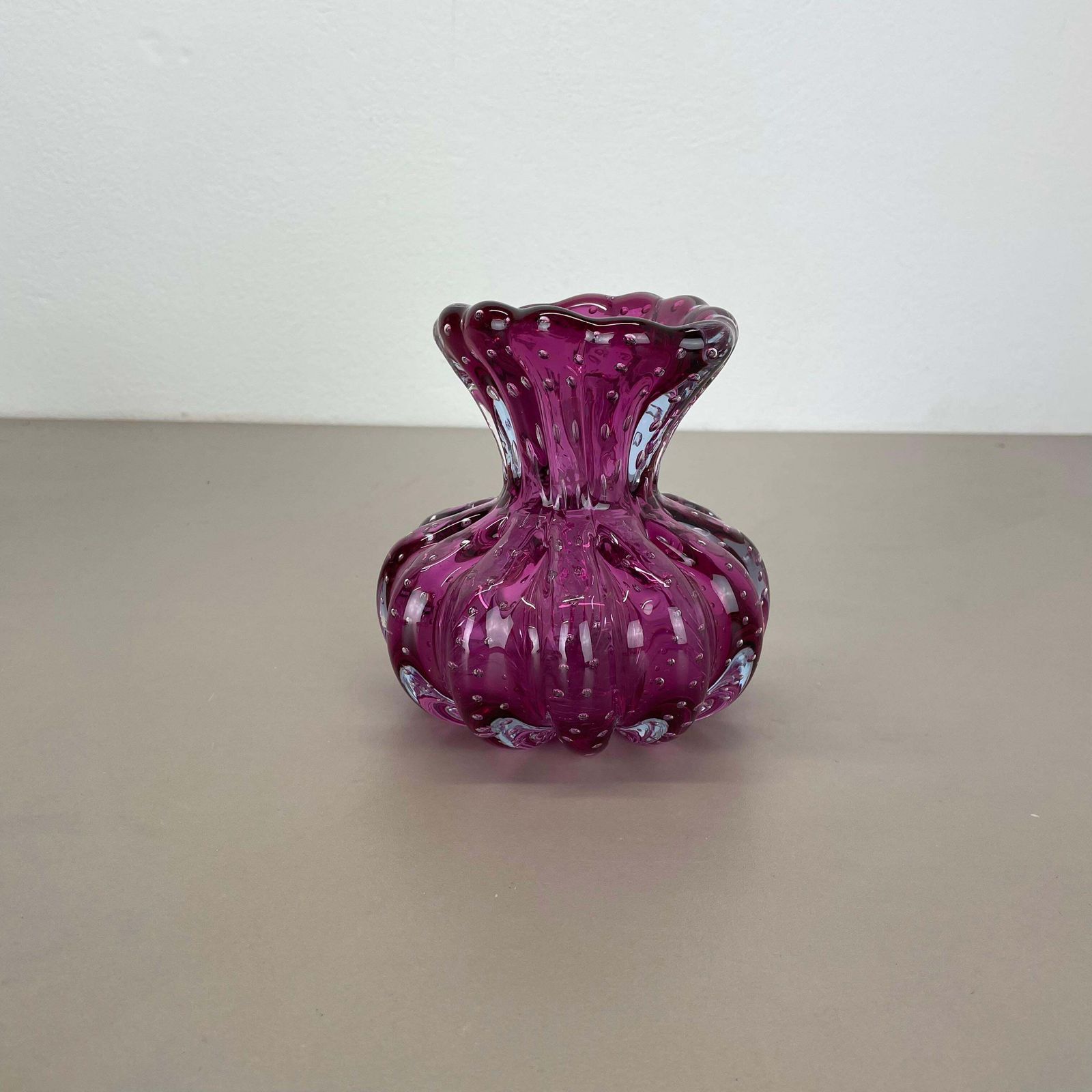 Pink Murano Glass Vase Element Cordonato D'oro By Barovier And Toso, Italy 1970s photo vintage