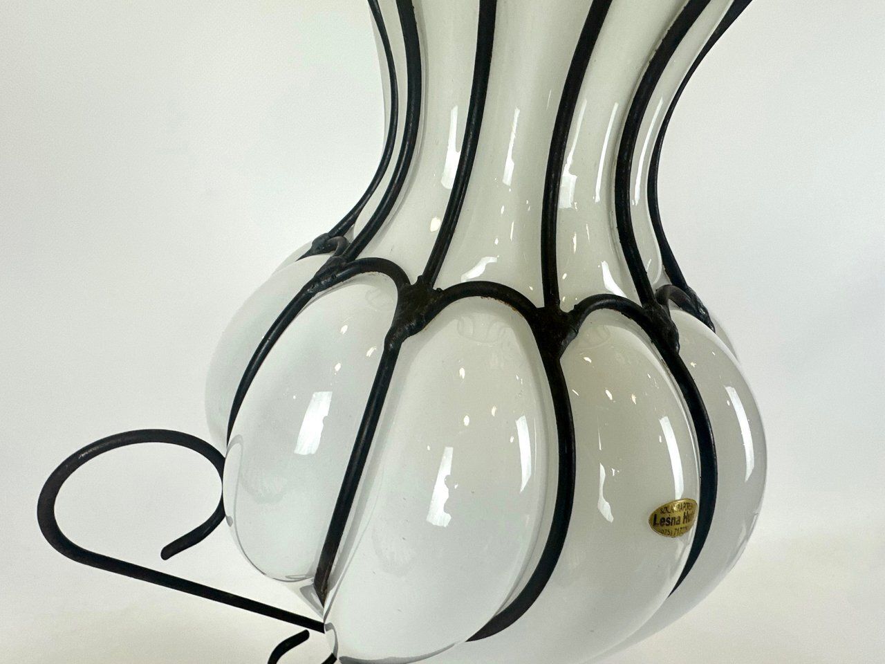 photo furniture Large Caged Blown Glass Amphora Footed Vase By Leśna Huta, Poland, 1980s