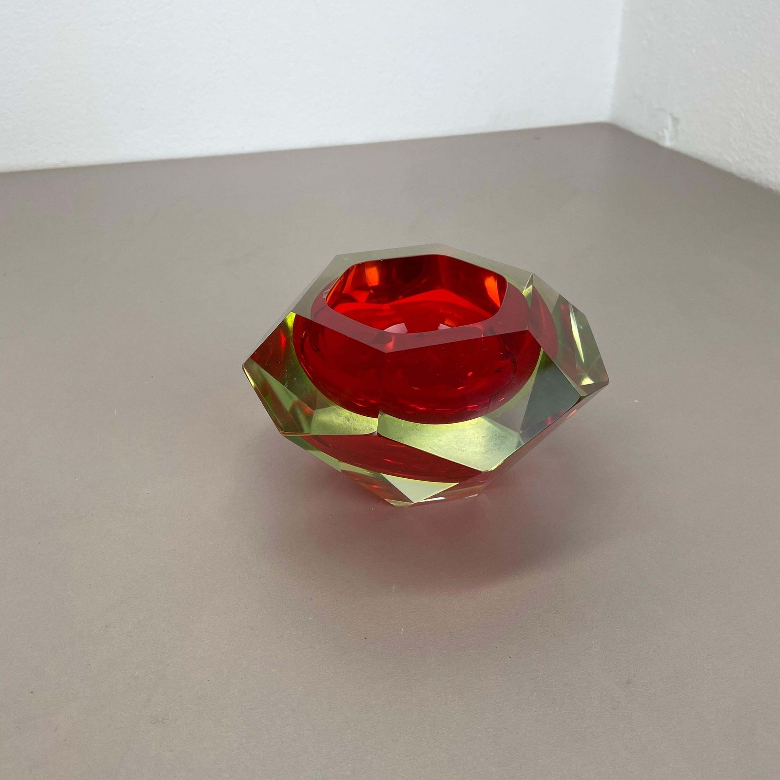 Xxl 2.1kg Murano Glass Faceted "Diamond" Sommerso Element Ashtray, Italy, 1970s photo furniture