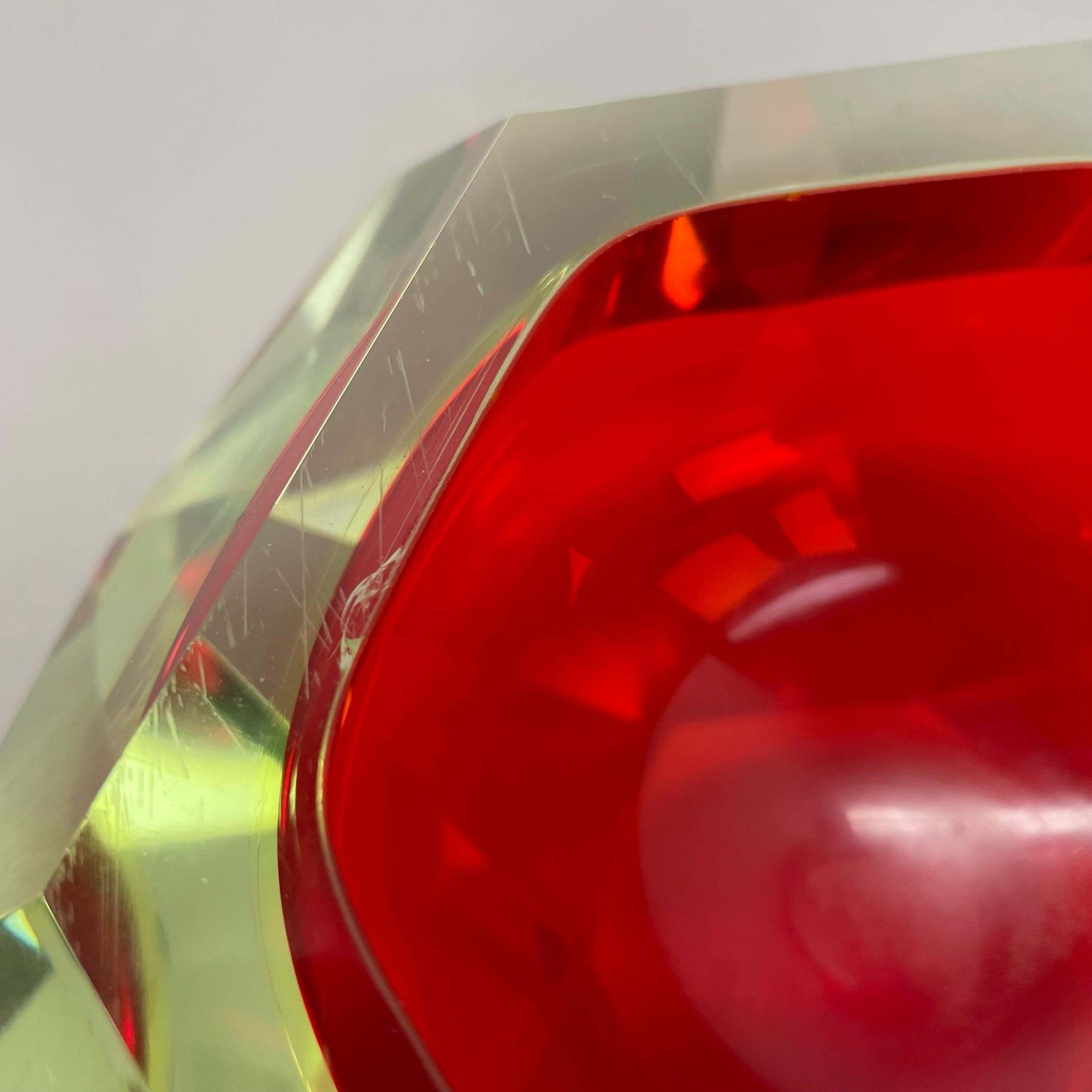 Xxl 2.1kg Murano Glass Faceted "Diamond" Sommerso Element Ashtray, Italy, 1970s photo vintage