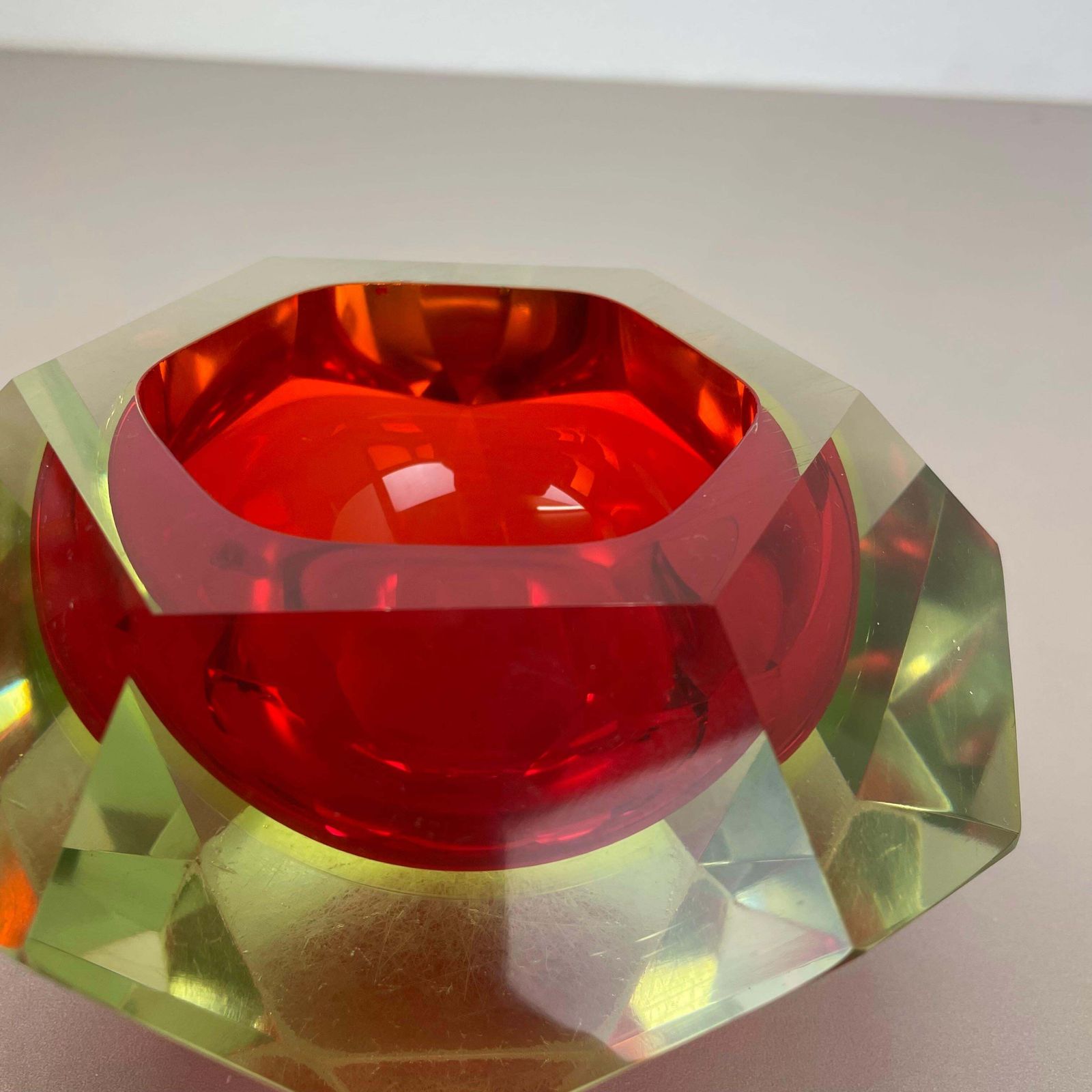 Home Decor Xxl 2.1kg Murano Glass Faceted "Diamond" Sommerso Element Ashtray, Italy, 1970s photo