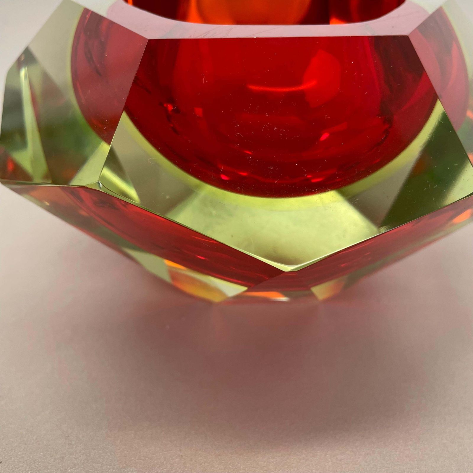 671.0 Xxl 2.1kg Murano Glass Faceted "Diamond" Sommerso Element Ashtray, Italy, 1970s photo