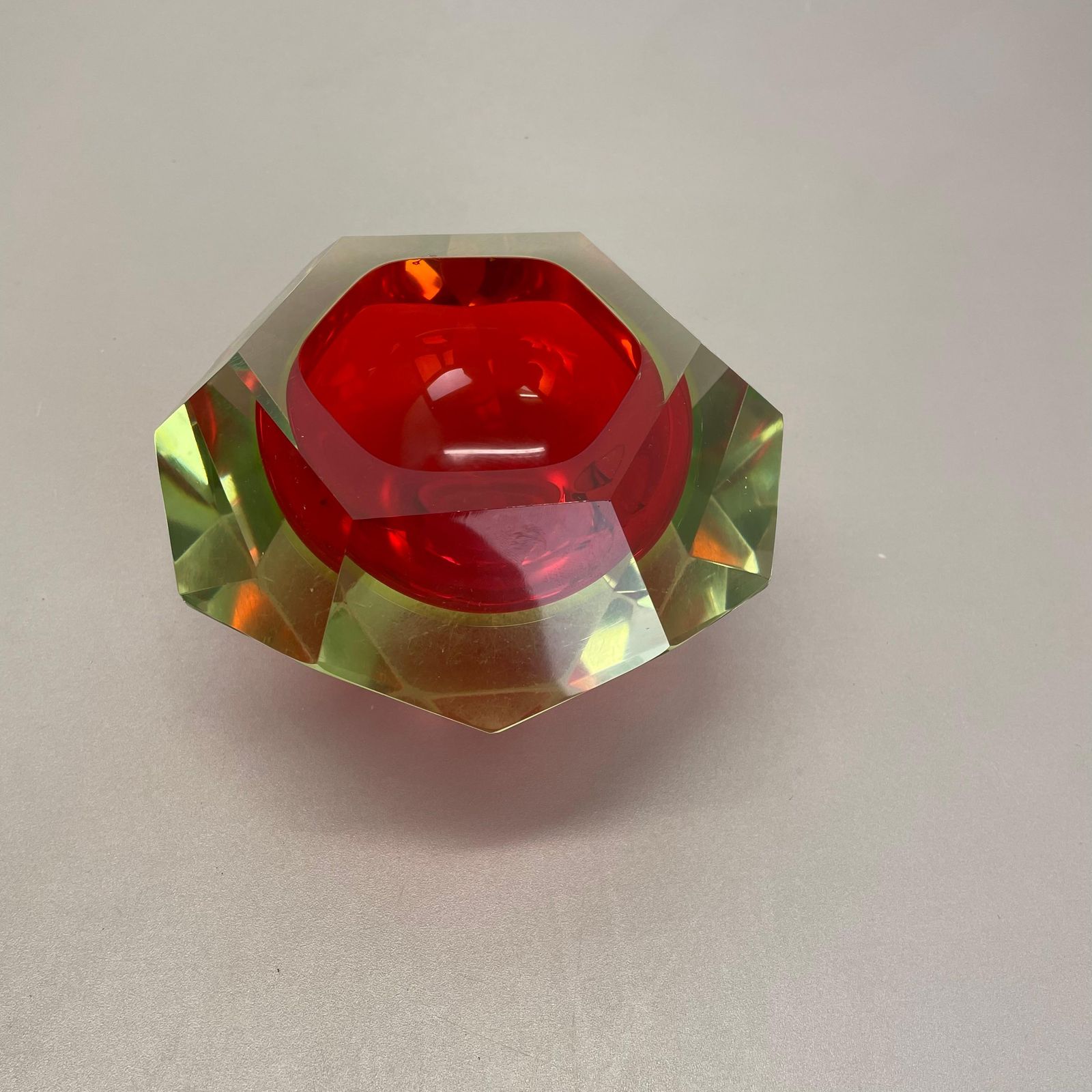 photo buy Xxl 2.1kg Murano Glass Faceted "Diamond" Sommerso Element Ashtray, Italy, 1970s