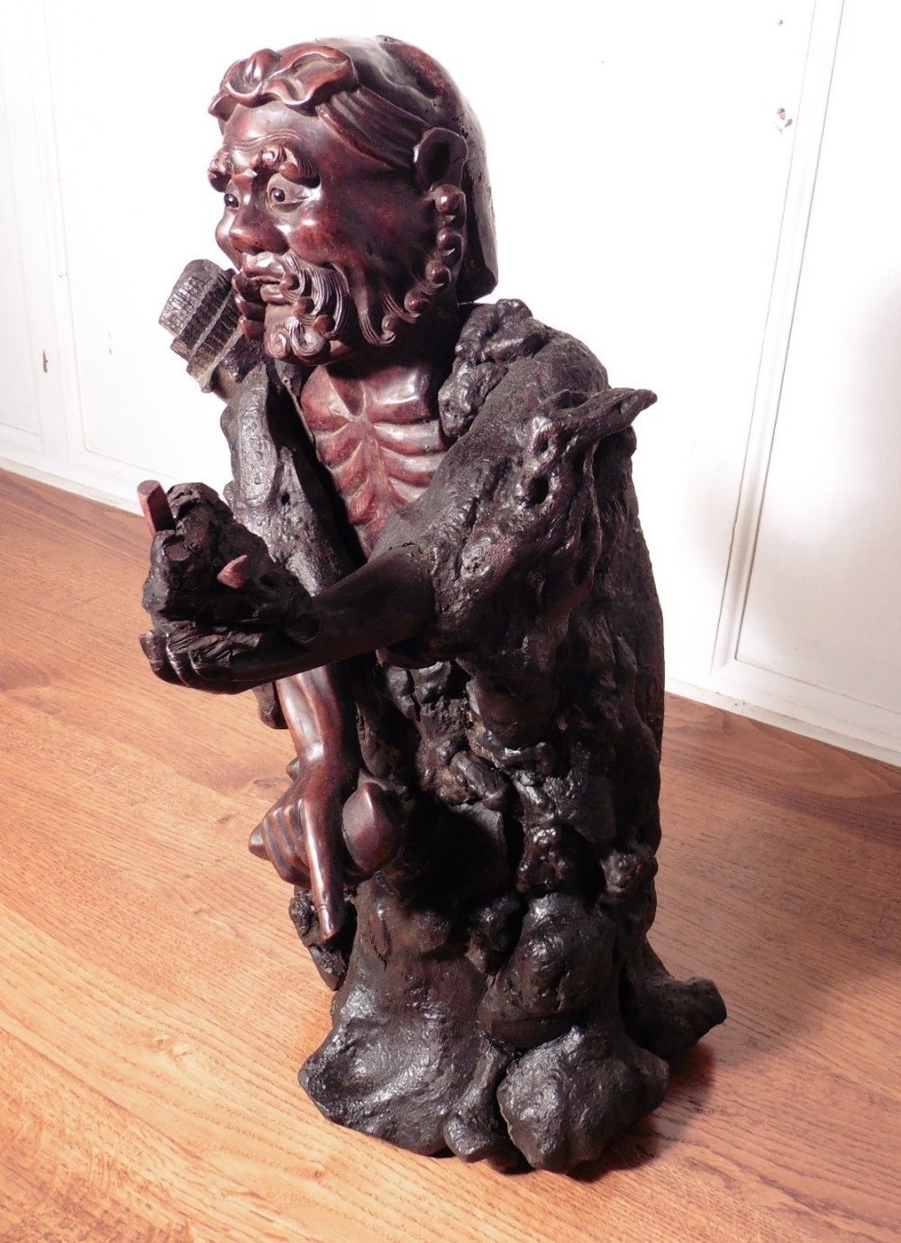 Large Oriental Root Carving Of A Bearded Old Man photo for sale