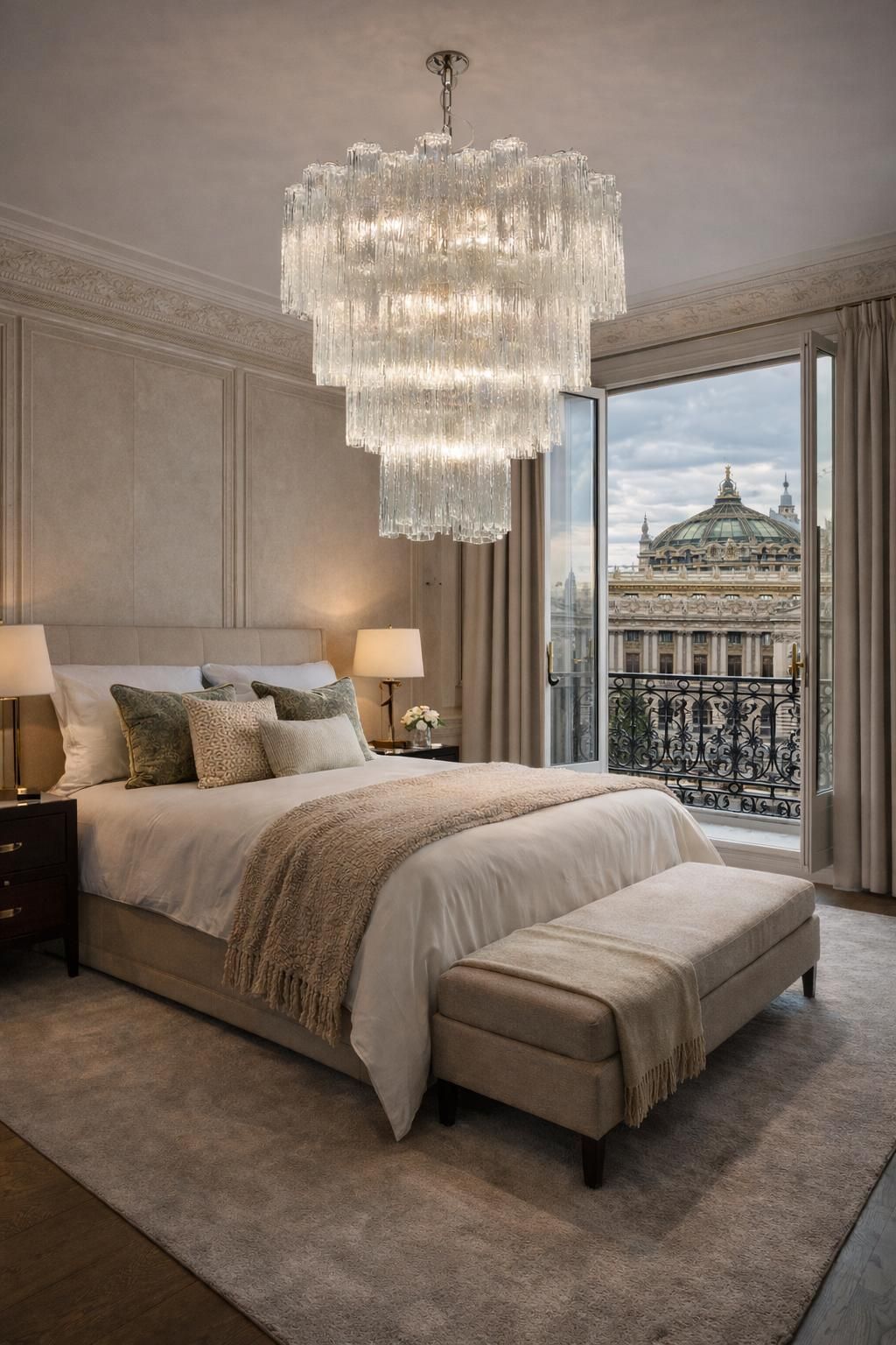 Italian Chandelier In Transparent Murano Glass photo furniture