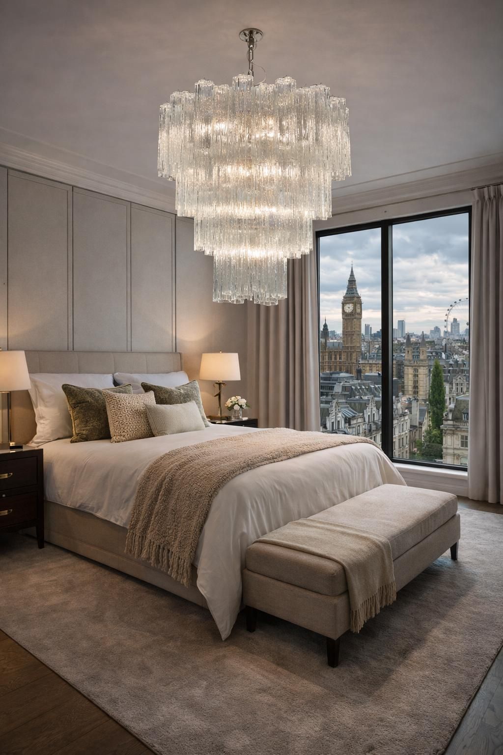 Italian Chandelier In Transparent Murano Glass photo Lighting