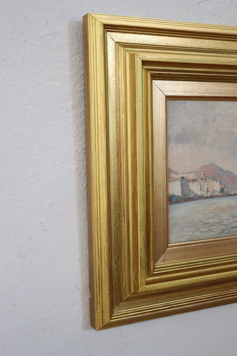 View Of The Gulf Of Naples, Oil Painting On Board, Early 20th Century, Framed photo 1390.0