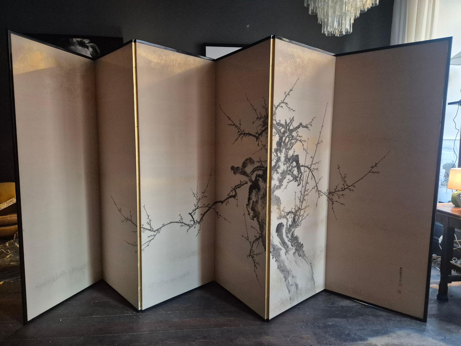 Beautiful Japanese Folding Screen/Byôbu, Six Panels, Taishô /Early 20th Century. photo furniture