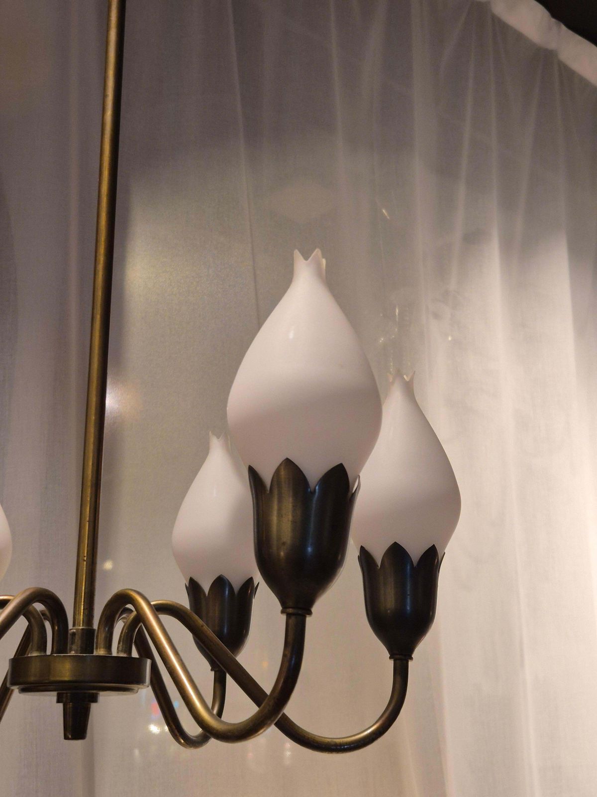 Midcentury Classic, Chandelier "Tulip" In Brass & Glass By Fog & Morup, Denmark photo 2541.0