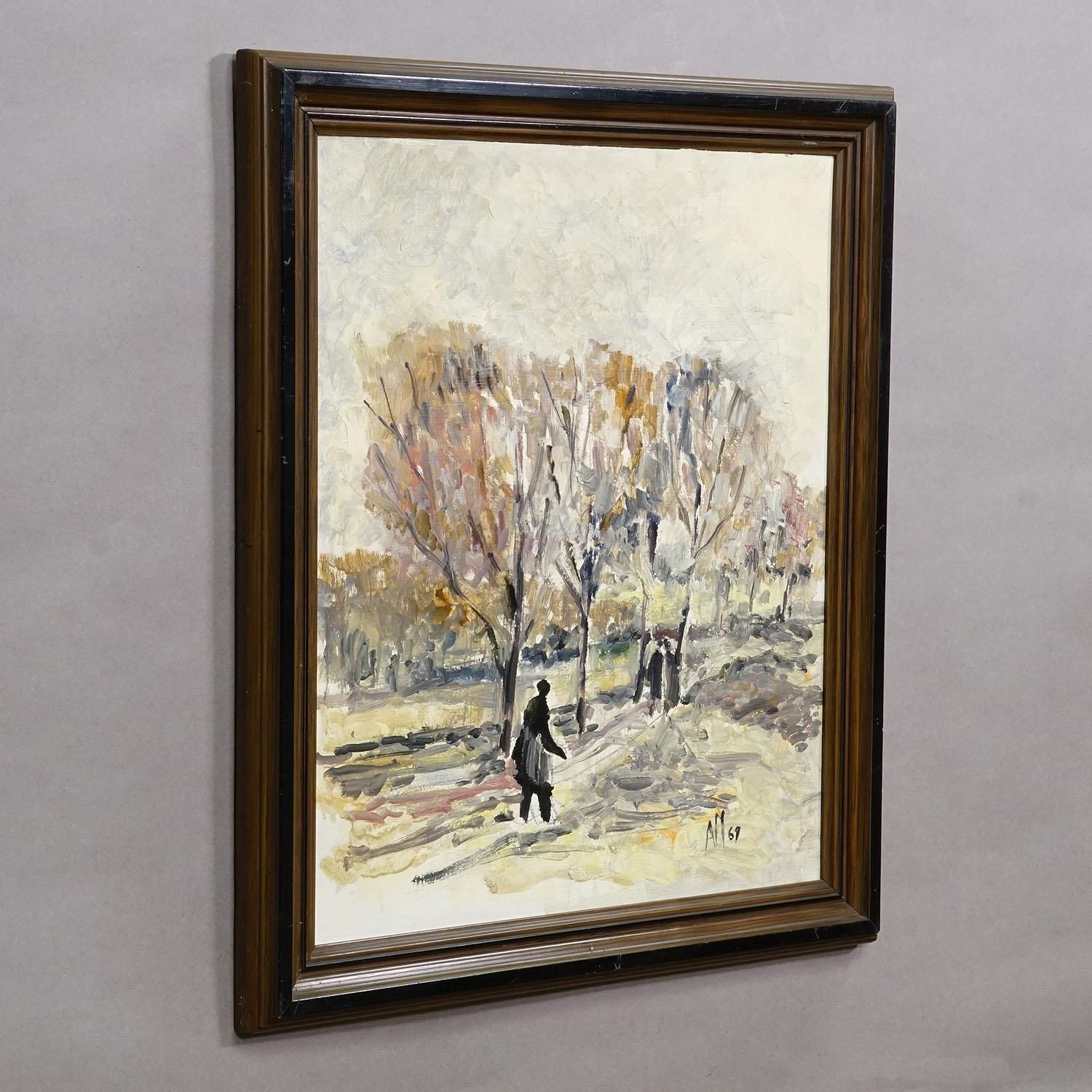 Alexander Michael Oil Painting Of An Autumn Walk In A Park, 1969 photo for sale