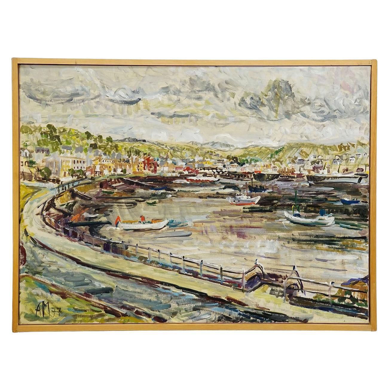 Haven Van Oban, Schotland, 1977 – Olieverfschilderij Van Alexander Michael