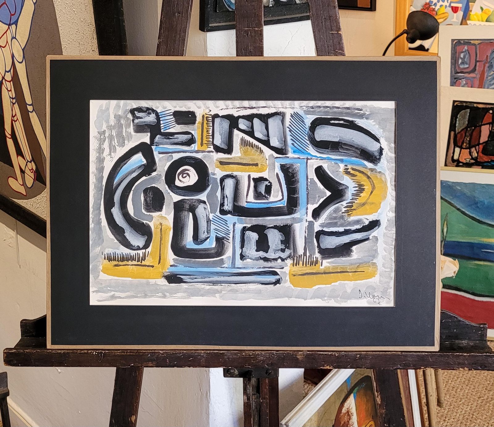 photo vintage Mid Century Abstract Expressionist Gouache On Paper, Signed, 41x55 Cm From 1967 By Joseph Levin