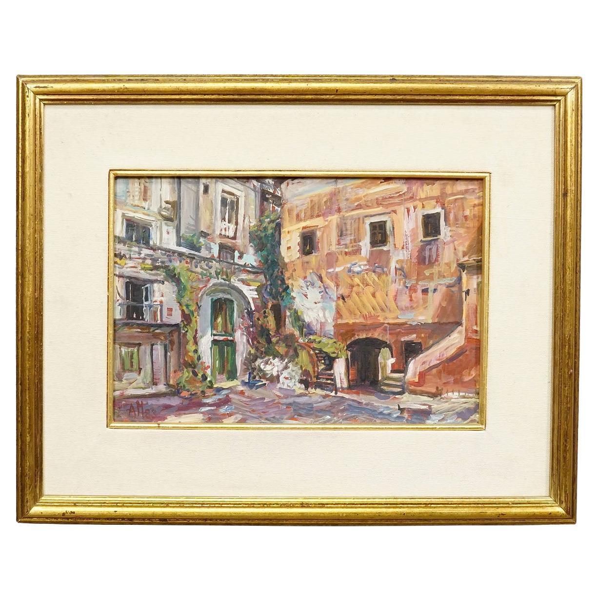 Alexander Michael Oil Painting Of The Marketplace In S. Felice Circeo, 1983