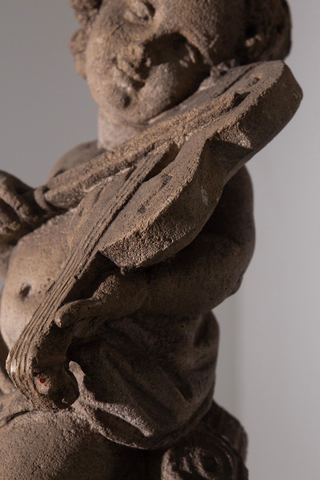 Elegant Italian Musical Cherub Statue In Stone For The Garden photo vinterior