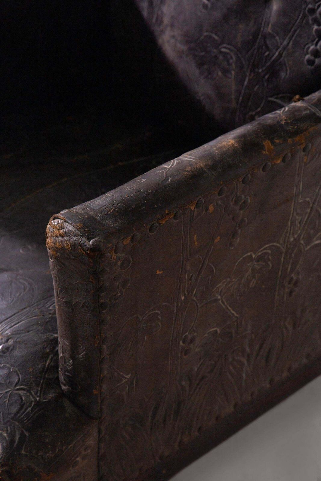 Antique Italian Art Nouveau Leather Armchair With Floral Decorations photo buy