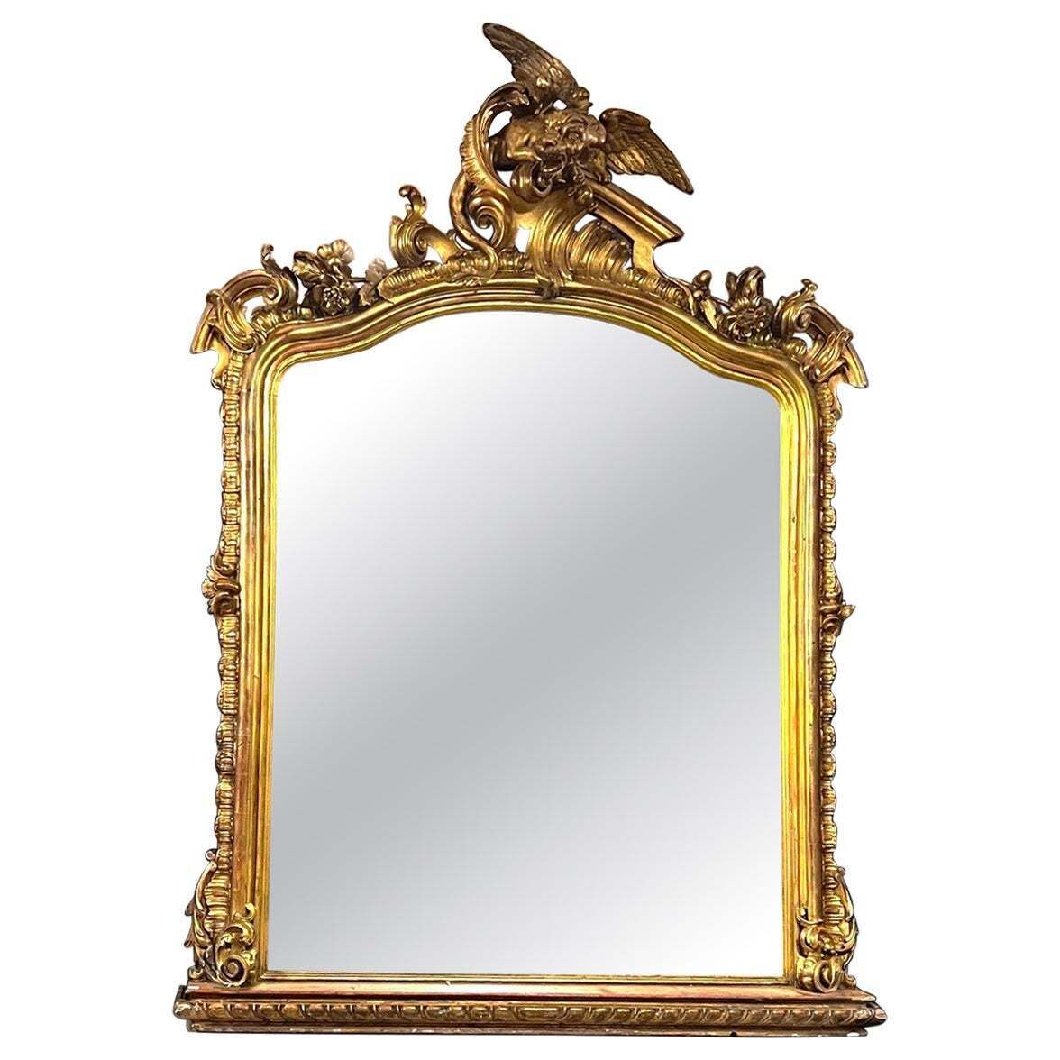 Important Carved And Sculpted Mirror With Figured Cymatium, Italy