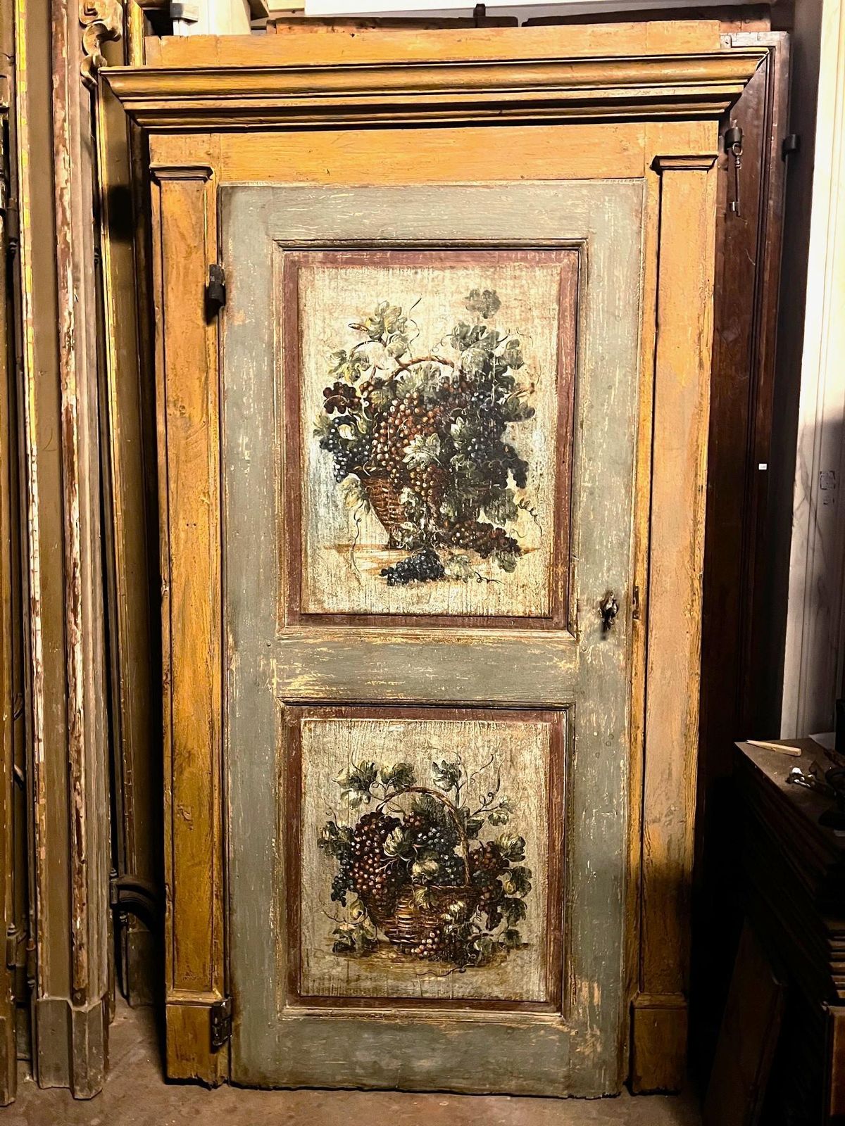 Hand Painted Interior Door, Yellow With Original Frame, Italy photo for sale