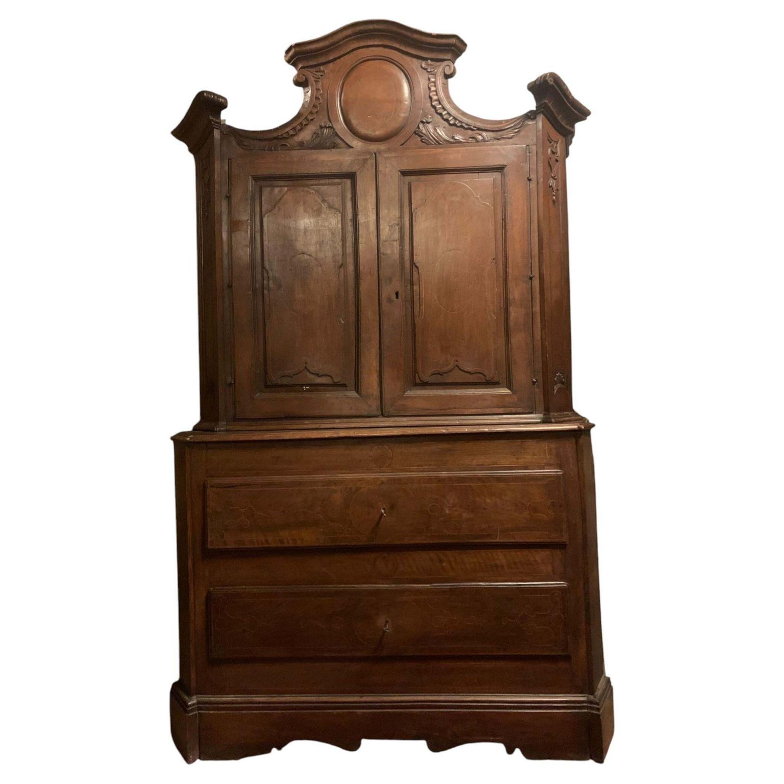 Double Body Walnut Trumeau Cabinet With Boxwood Inlays, Italy photo furniture