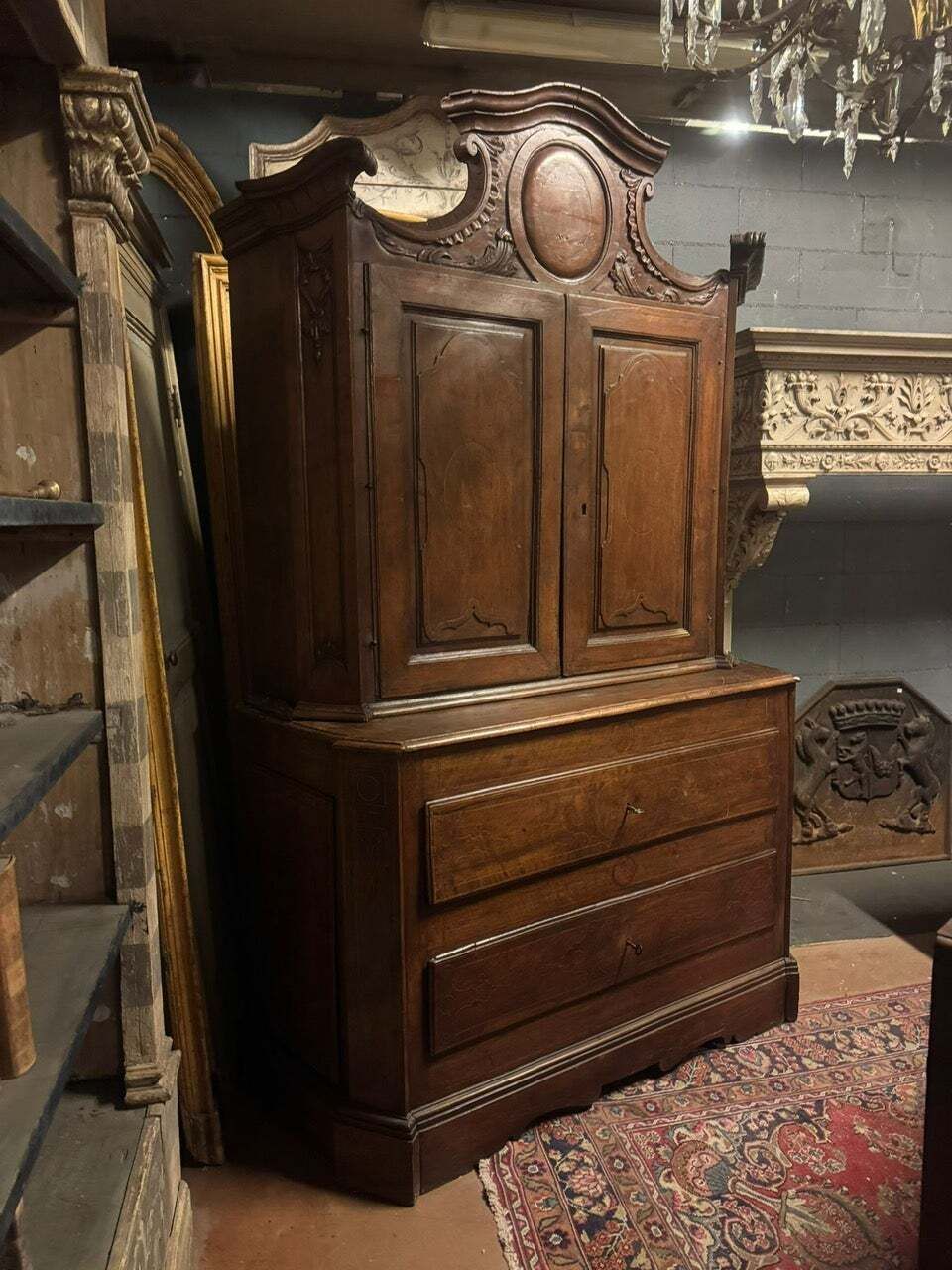 Double Body Walnut Trumeau Cabinet With Boxwood Inlays, Italy photo 4549.0