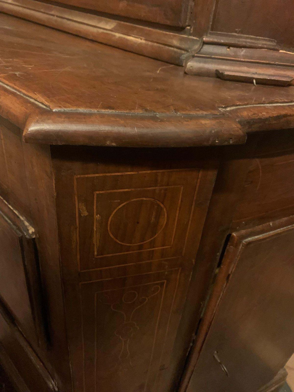 Double Body Walnut Trumeau Cabinet With Boxwood Inlays, Italy photo vintage