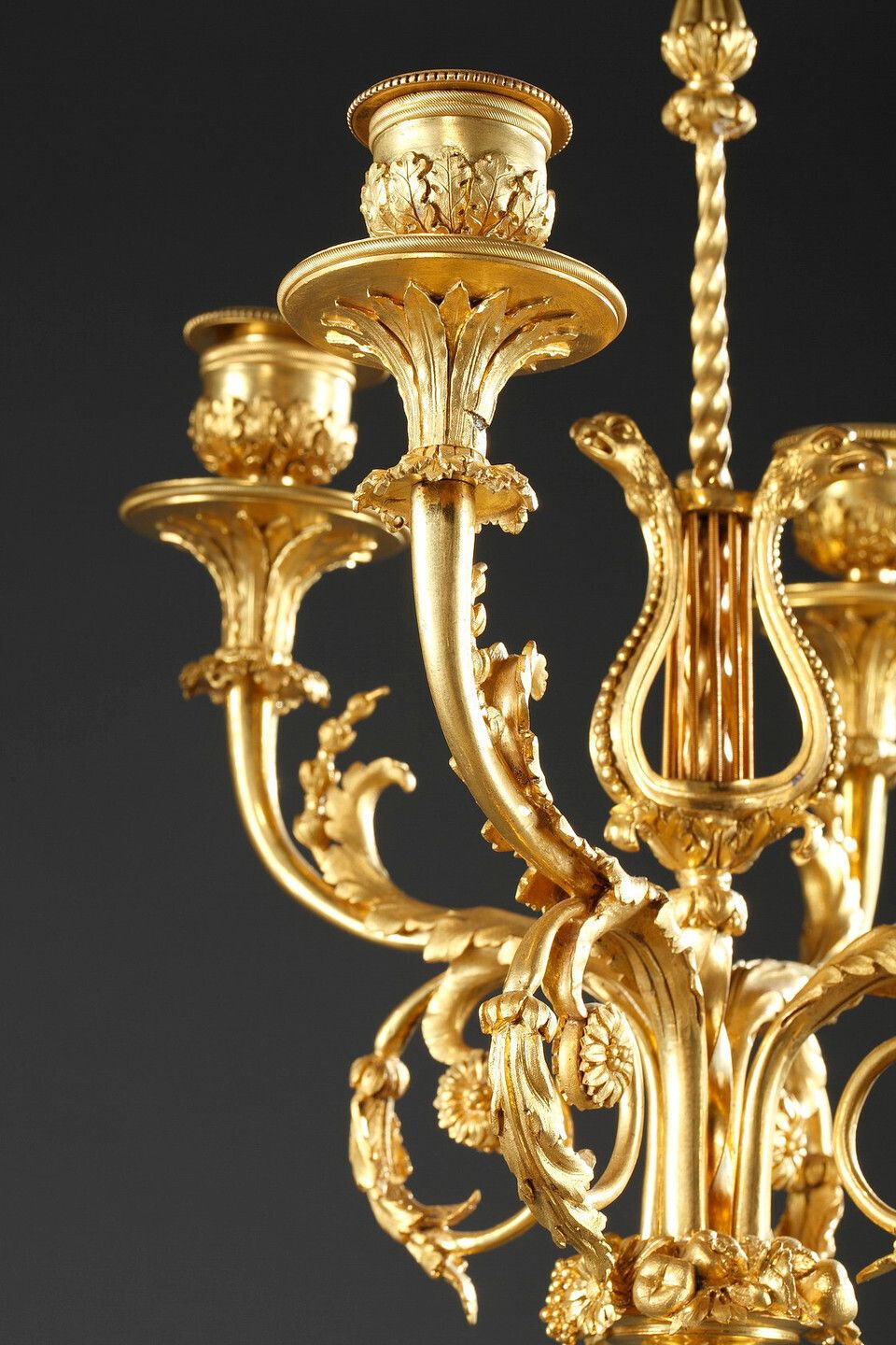 6703.0 Pair Of Louis XVI Style Candelabra, In Gilt Bronze And Patina photo