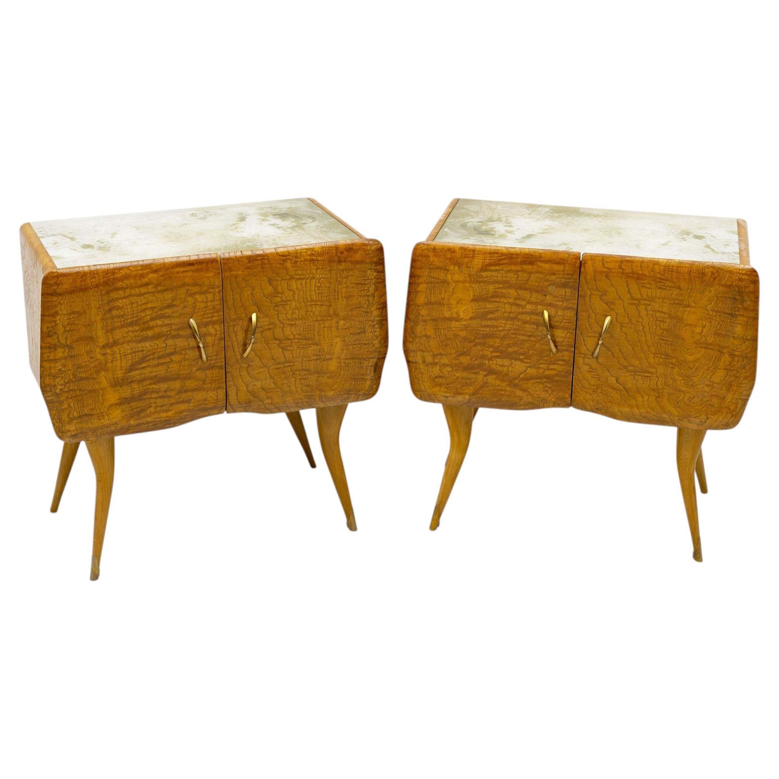 Pair Of Mid Century Style Beech And Chestnut Burl Bedside Tables, 1950s