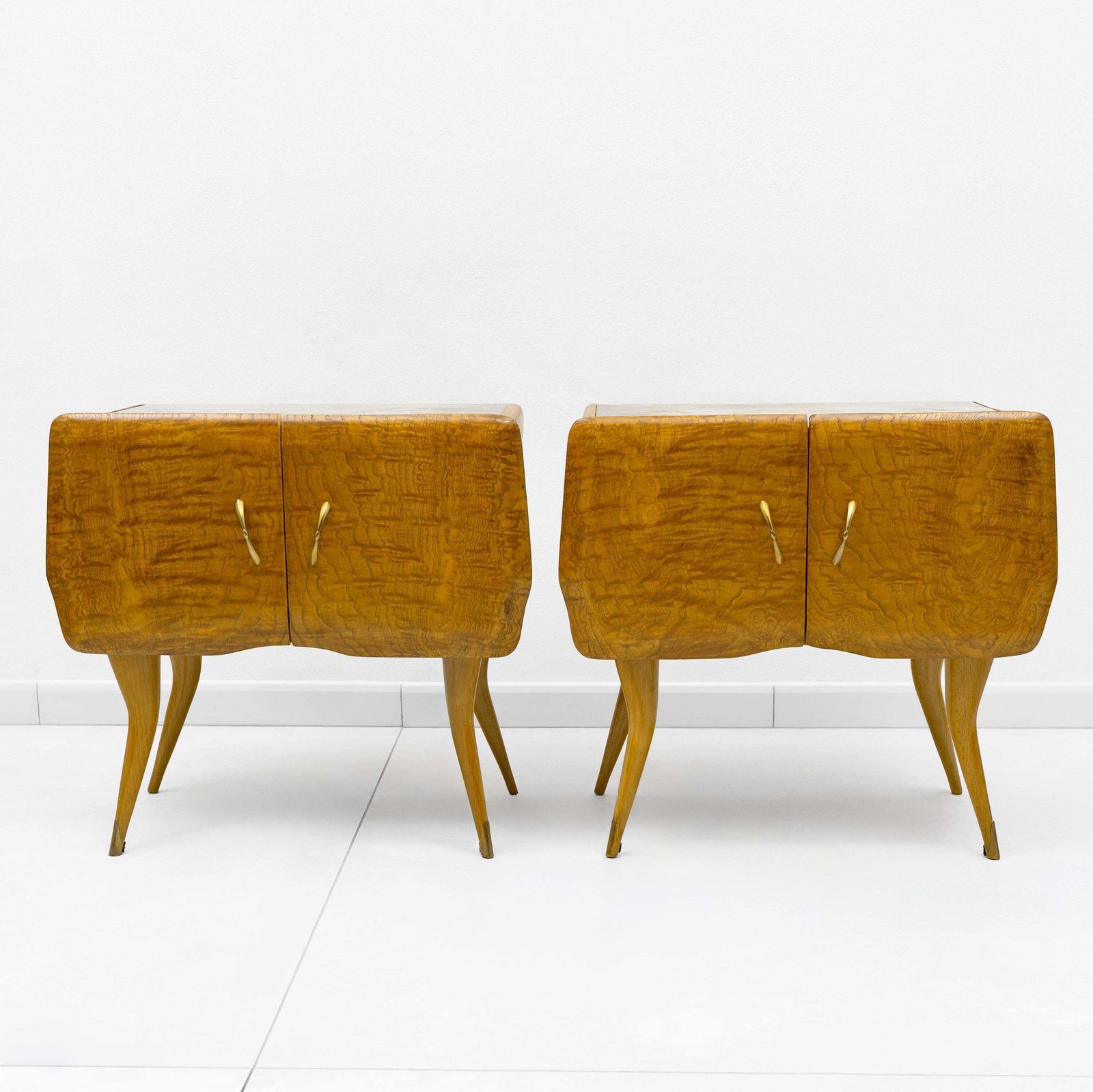 Pair Of Mid Century Style Beech And Chestnut Burl Bedside Tables, 1950s photo for sale