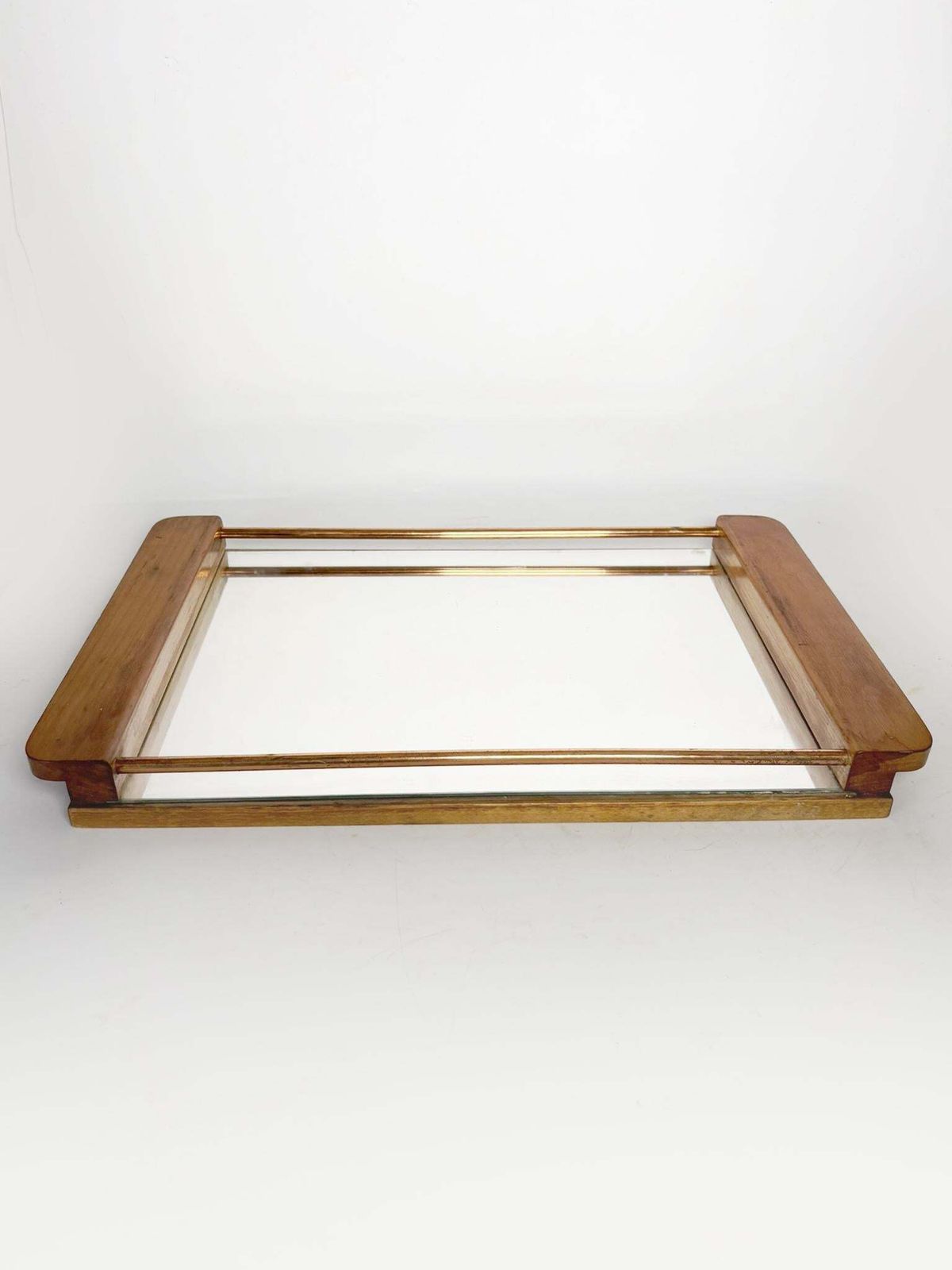 Art Deco Tray In Wood, Copper And Mirror, France, 1940 photo furniture