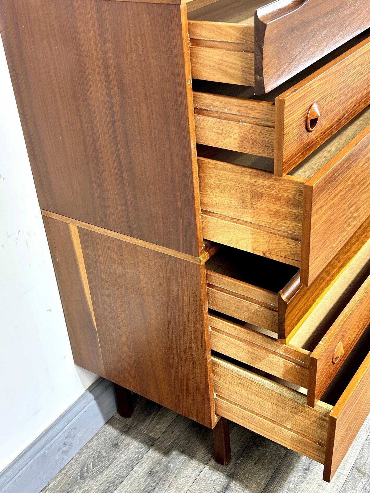 Superb Mid Century Teak Tallboy Chest Of 6 Drawers Durable Suites 1960's photo vinterior