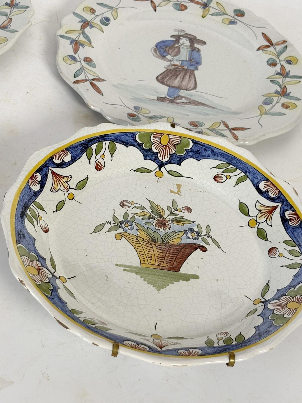 Set Of 4 Antique Pottery Plates, Decorative Motifs, France, Early 20th Century photo vintage
