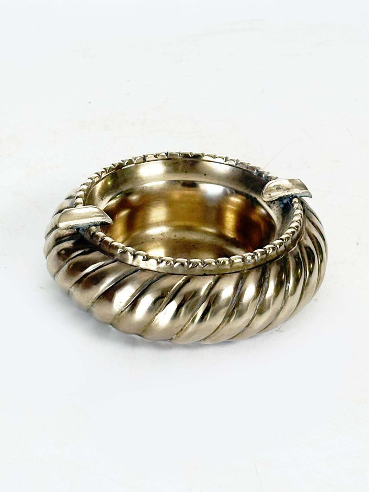 Brass Ashtray, 1950s, France, Beautiful Patina With Sculpted Decoration photo for sale