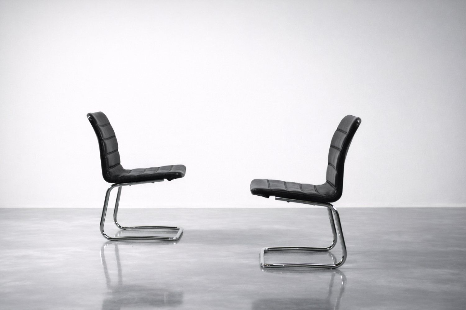 Vintage Chrome And Black Leather Club Chairs From Pol International, 1960s, Set Of 2 photo for sale