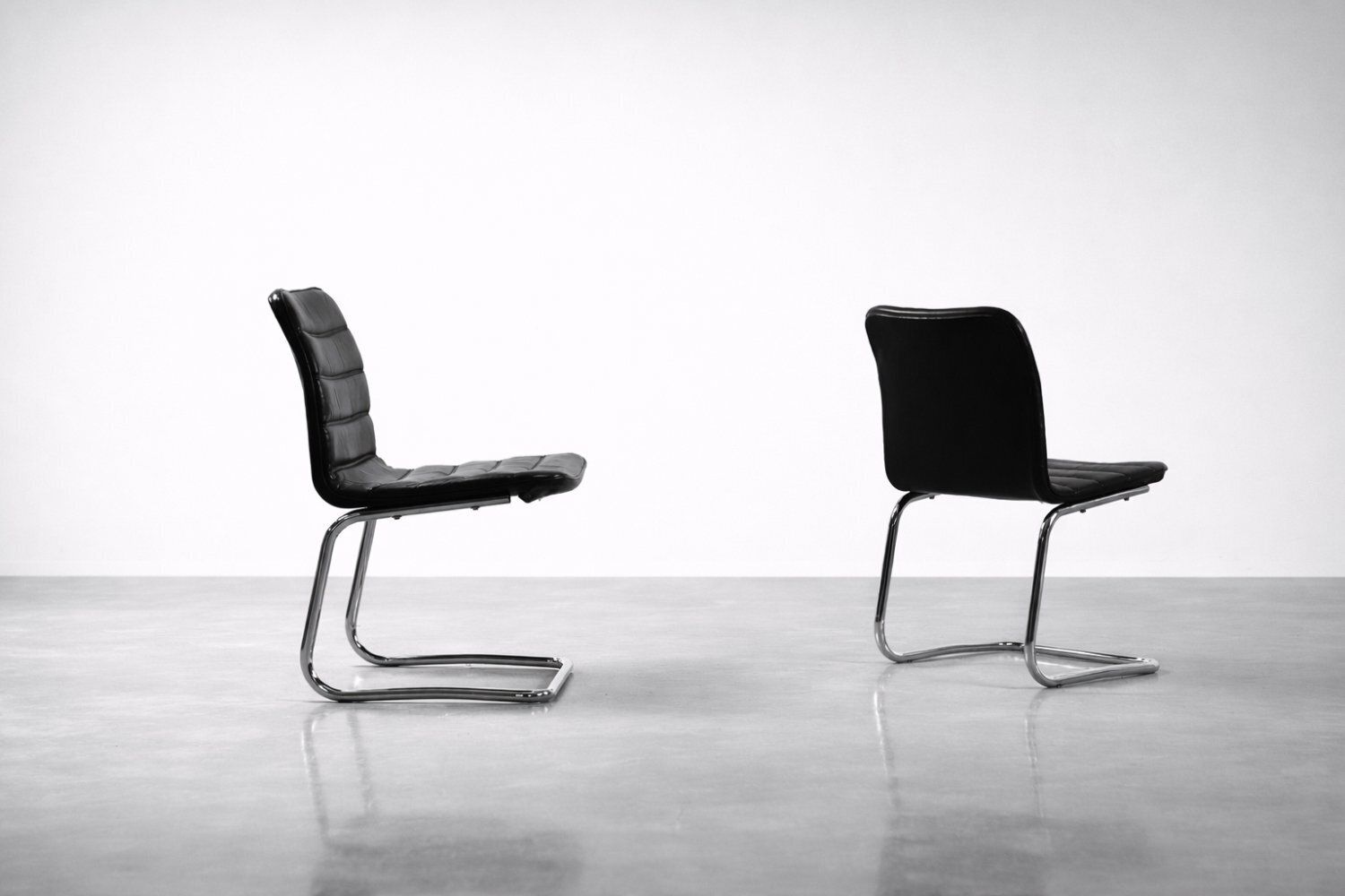 Furniture Vintage Chrome And Black Leather Club Chairs From Pol International, 1960s, Set Of 2 photo