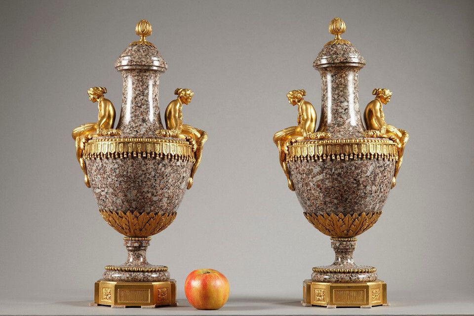 Pair Of Louis XVI Style Vases, In Ural Granite And Gilt Bronze photo Home Decor