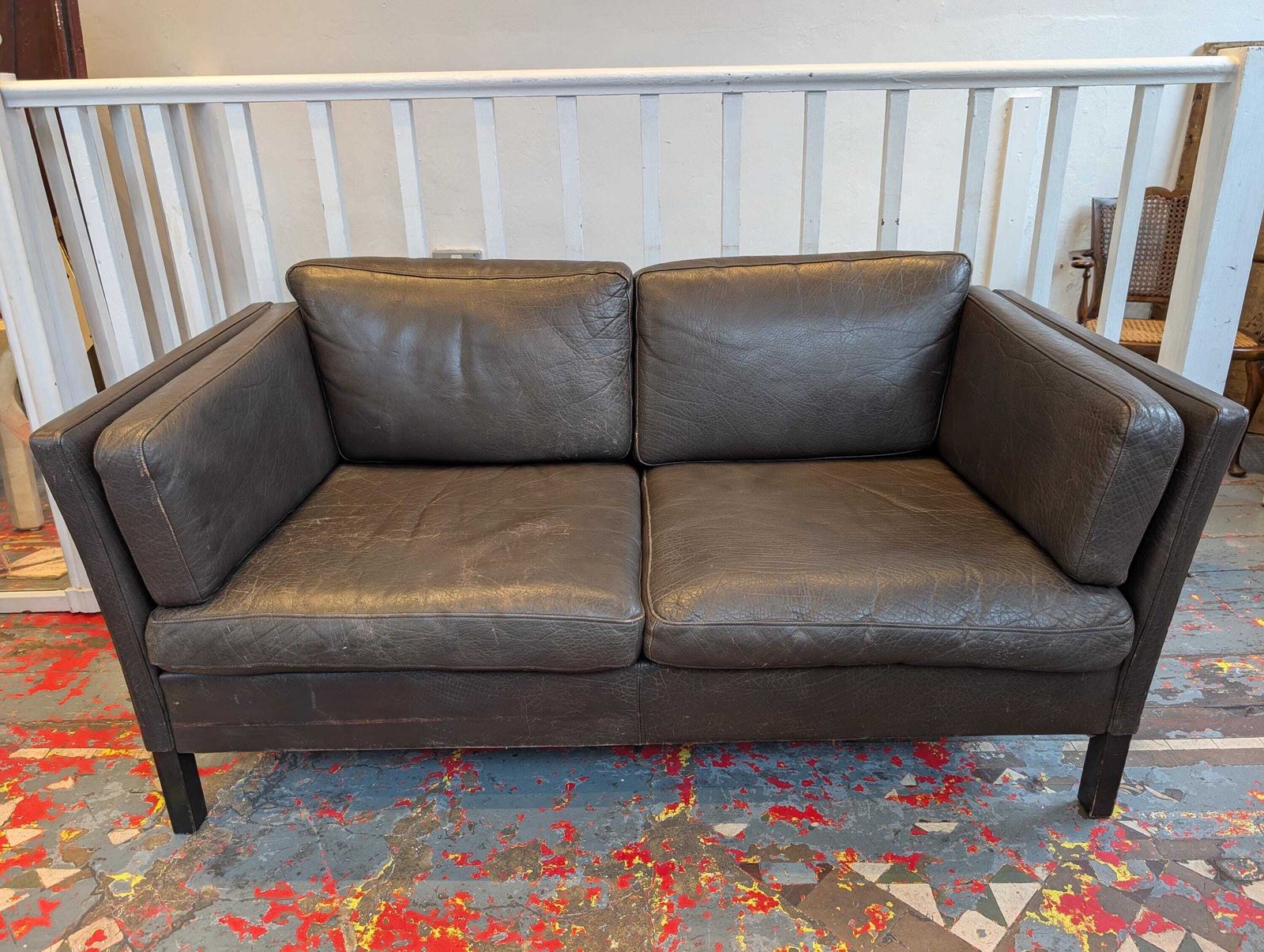 1970s Mid Century Danish Leather Two Seater Sofa. photo vintage