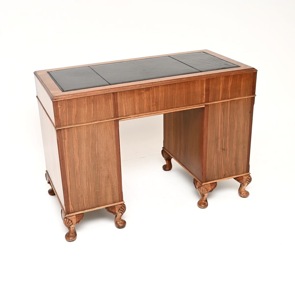 1495.0 Antique Burr Walnut Leather Top Pedestal Desk photo